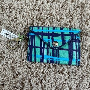 Vera Bradley Navy/Teal Art Plaid Envelope Keychain NWT